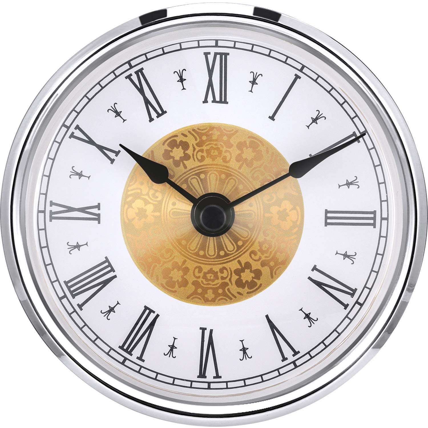 Hicarer 3-1/8 Inch (80 mm) Clock Insert with Roman Numeral, Quartz Movement, Silver Trim
