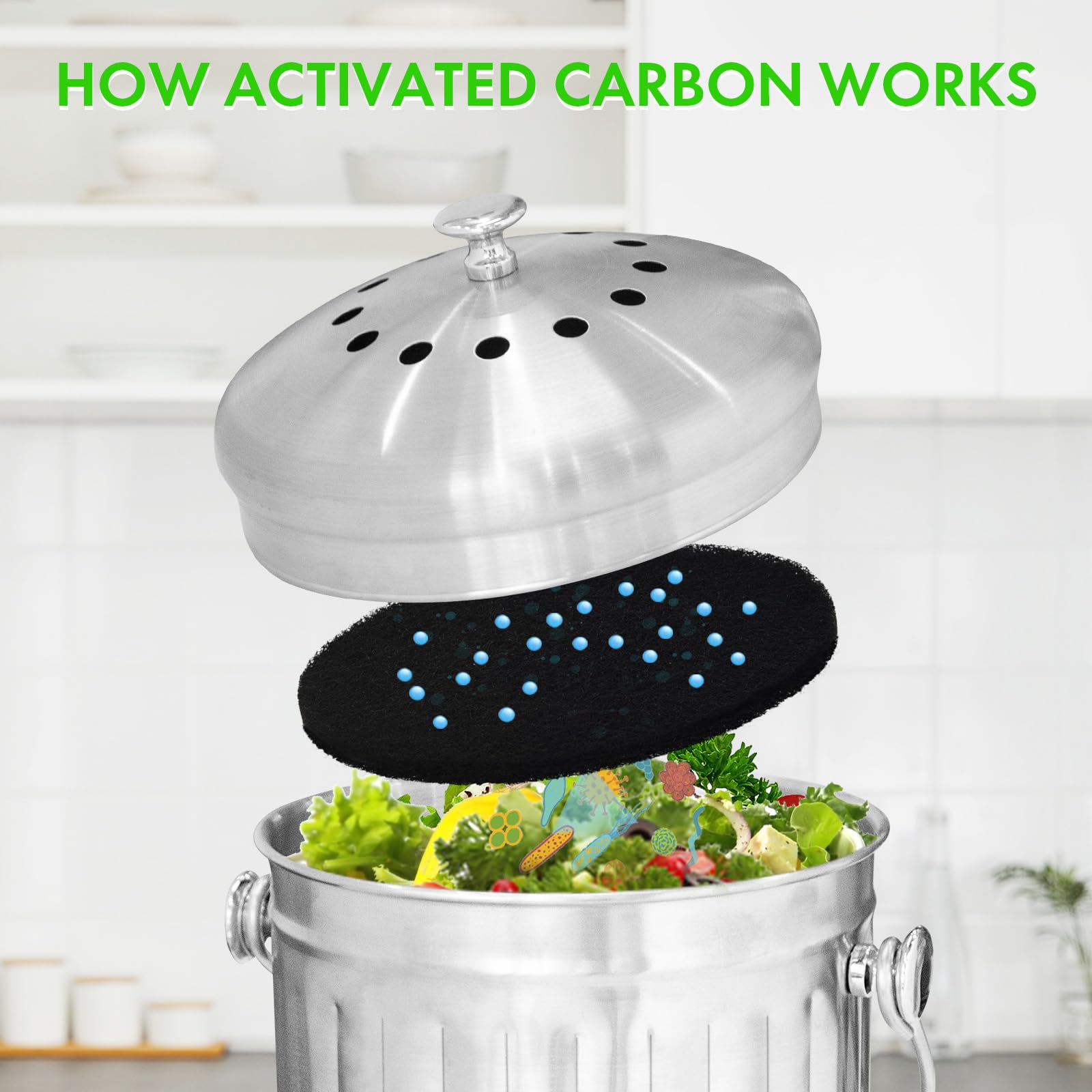 7.2 Inch Kitchen Compost Bin Filters Charcoal Replacements, Enloy 12 Pack Charcoal Filters For Countertop Home Bucket, Longer La