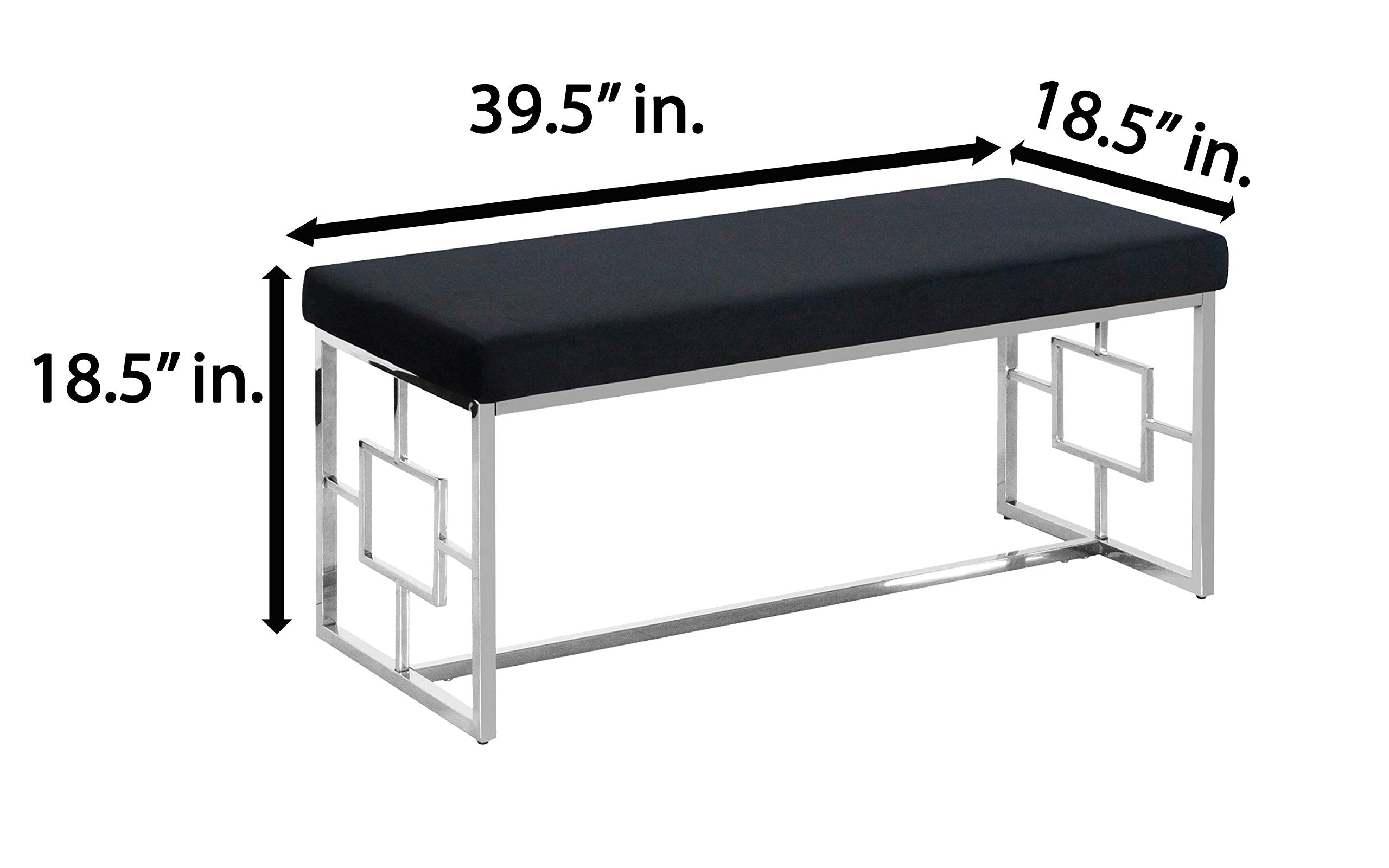 Best Master Furniture Emery Velour Bench With Stainless Steel Frame, Black