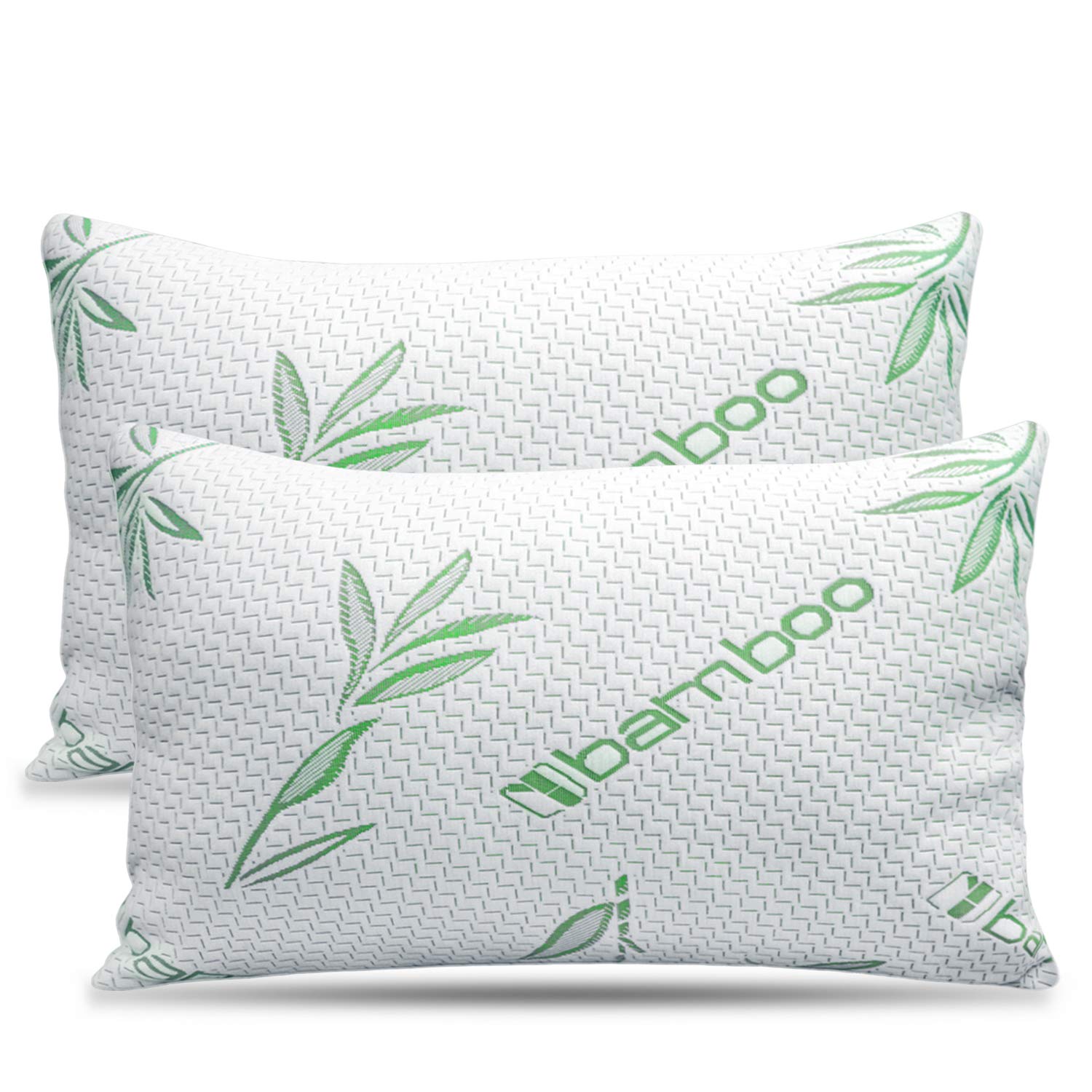 2 Pack King Size Rayon Derived From Bamboo Pillow, Cooling Shredded Memory Foam Bed Pillows Sets For Back, Stomach, Side Sleeper
