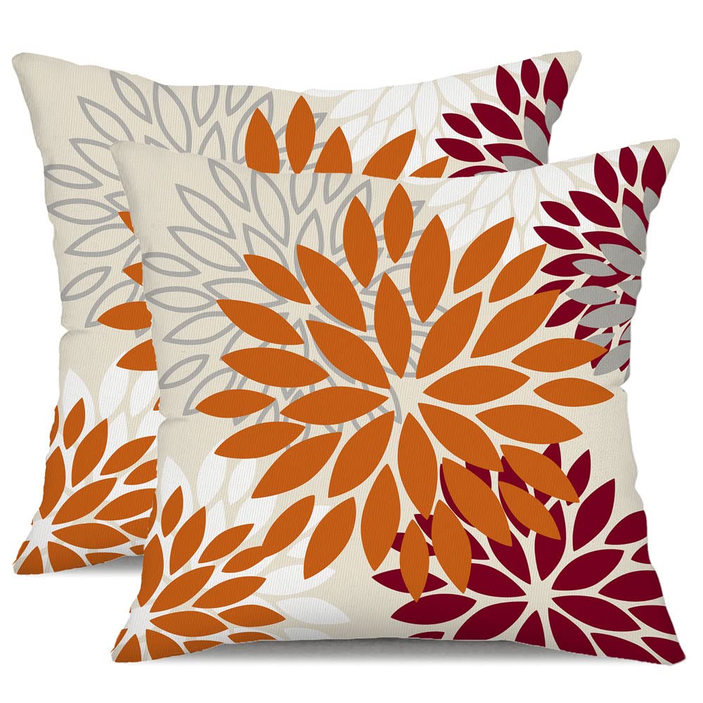 Dfxsz Orange Wine Red Flower Pillow Covers 20X20 Inch Set Of 2 Outdoor Throw Pillows Outdoor Waterproof Decor For Living Room So