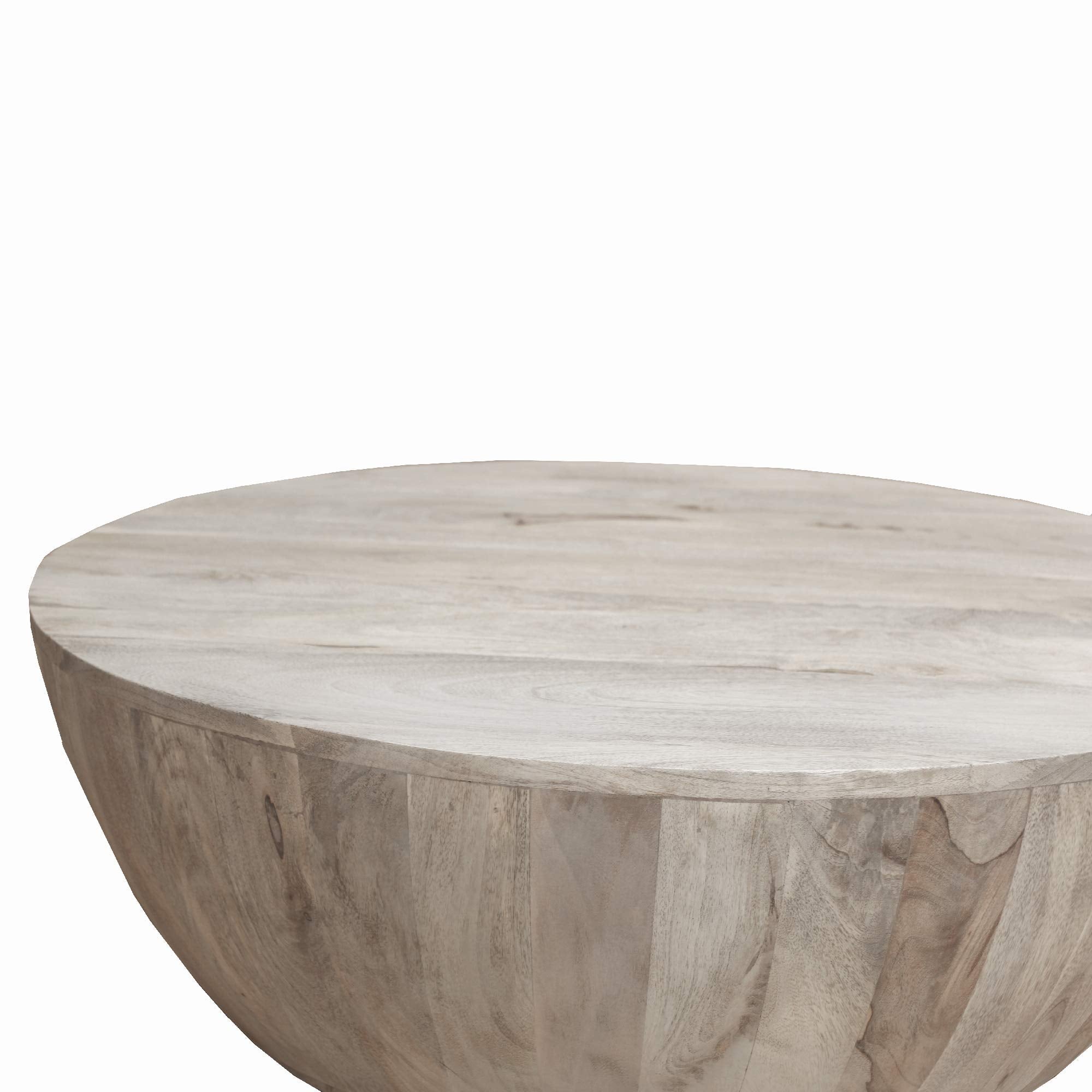 The Urban Port 12-Inch Height Round Mango Wood Coffee Table, Subtle Grains, Distressed White