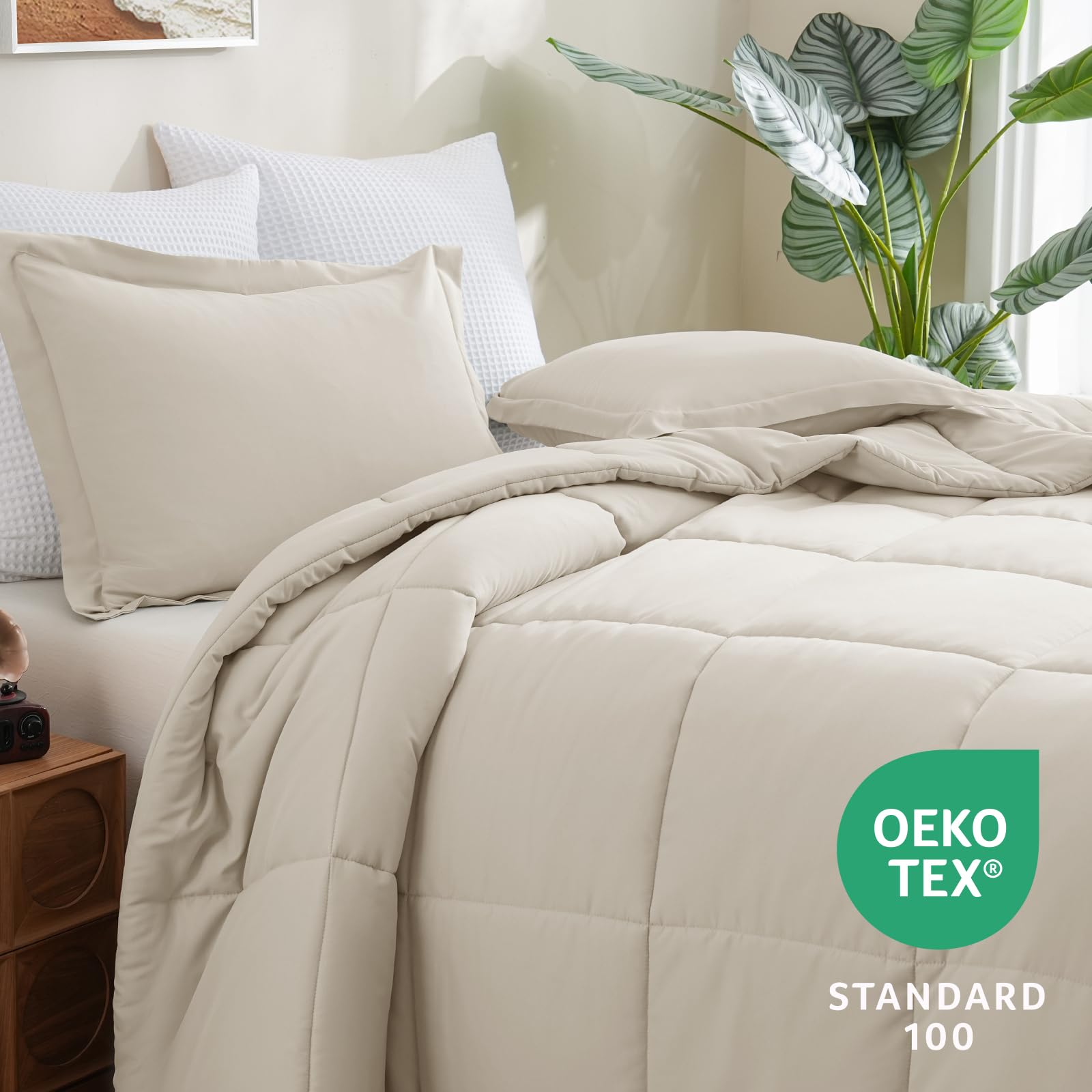 Cozylux King Size Comforter Set - Beige Comforter King Size, 3 Pieces Box Stitched Bed Set For All Seasons, Soft Lightweight Bedding Sets With 1 Down Alternative Comforter And 2 Pillow Shams