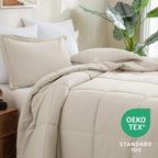 Cozylux King Size Comforter Set - Beige Comforter King Size, 3 Pieces Box Stitched Bed Set For All Seasons, Soft Lightweight Bedding Sets With 1 Down Alternative Comforter And 2 Pillow Shams