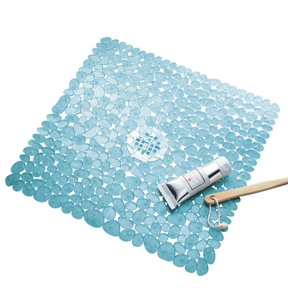 iDesign Pebblz Suction Non-Slip Square Bath Mat for Shower, Bathtub, Stall, 22 x 22, Blue