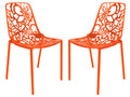 LeisureMod Aluminum Stackable Orange Patio Dining Side Chair with Floral Design, Set of 2