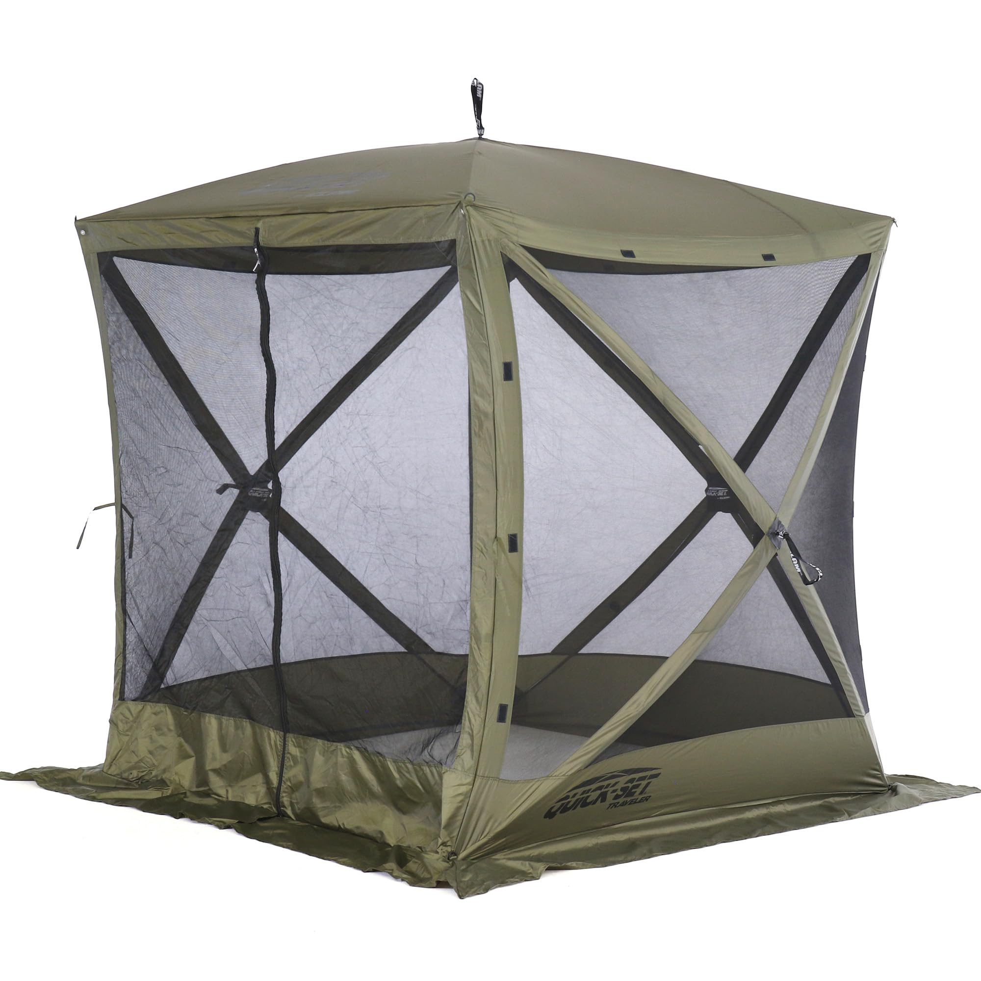Clam Quick-Set Traveler 6 X 6 Foot Portable Pop Up Outdoor Camping Gazebo Screen Tent 4 Sided Canopy Shelter With Ground Stakes And Carry Bag, Green