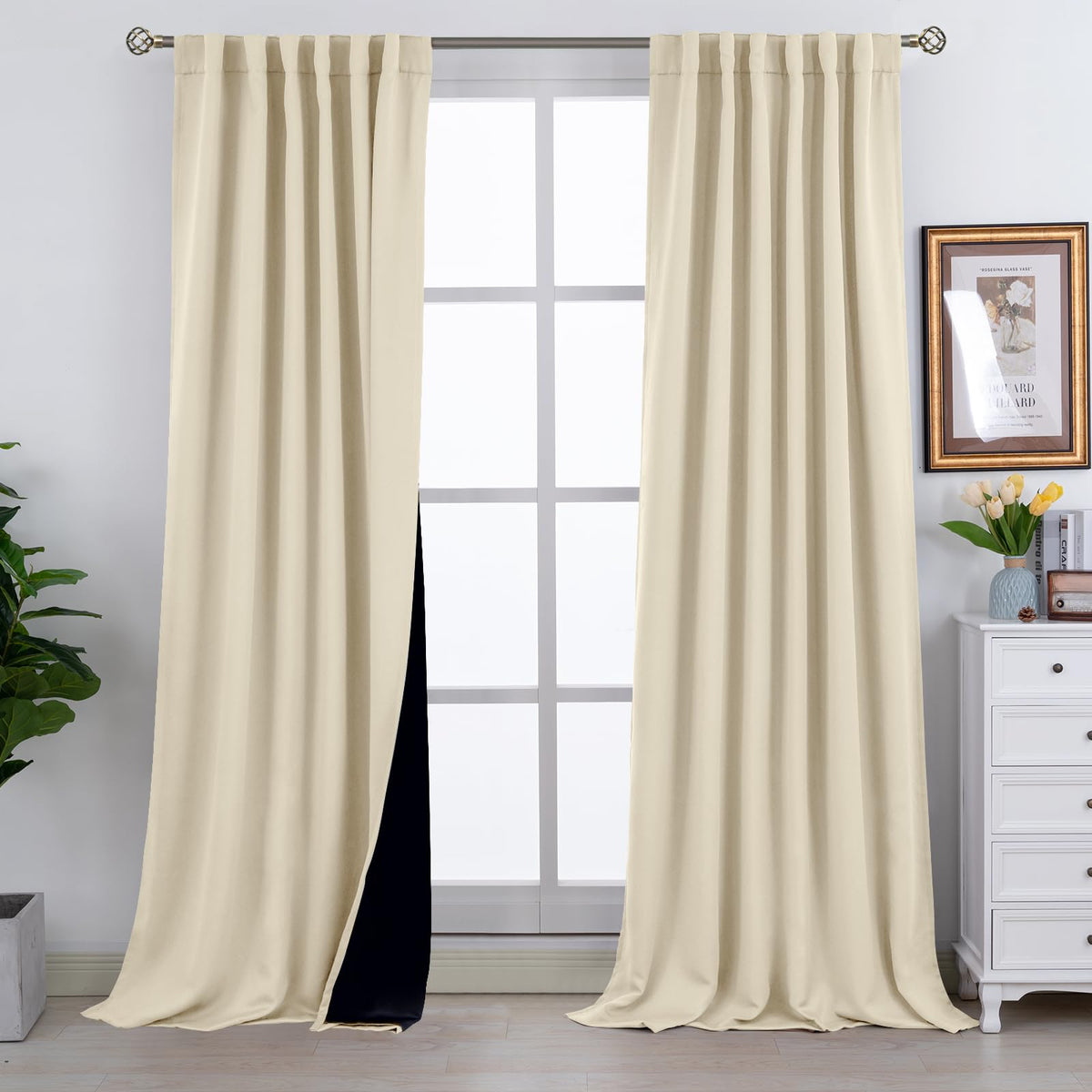 Bgment Beige Full Blackout Curtains With Thermal Insulation Liner Curtains 108 Inches Long,Rod Pocket And Back Tab Double Layer