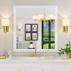Amorho Bathroom Mirror, 40x38 Inch White Thick Metal Framed Wall Mirrors for Over Sink, Bedroom, Living Room, Entryway, Rectangl