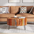 vidaXL Coffee Table with Iron Legs, Round Center Table for Living Room, Fully Handmade, 27.6''Fx15.0'', Solid Reclaimed Wood, Multicolor