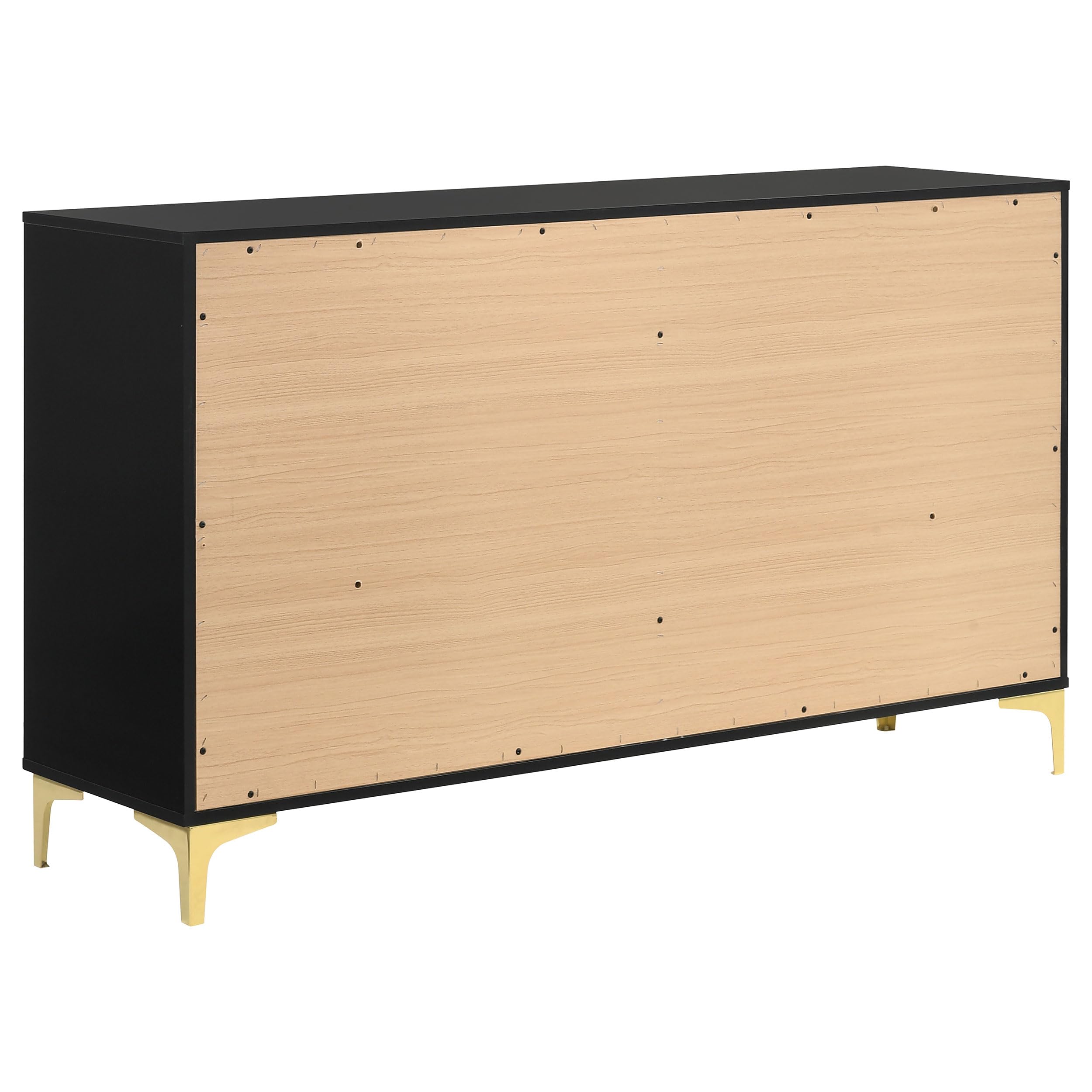Coaster Home Furnishings Kendall 6-Drawer Contemporary Dresser Bedroom Clothing Storage Cabinet Engineered Wood Eco-Friendly Laminate with Gold Metal Legs and Handles Black 224453