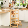 Kids Kitchen Step Stool For Kids With Safety Rail,Solid Wood Construction Toddler Learning Stool, Montessori Toddlers Kitchen St