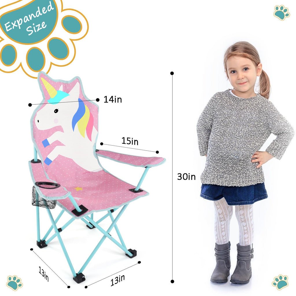 Kaboer Kids Outdoor Folding Lawn And Camping Chair With Cup Holder And Carrying Bag, Children'S Camping Chairs For Outdoor Beach Travel (Unicorn)