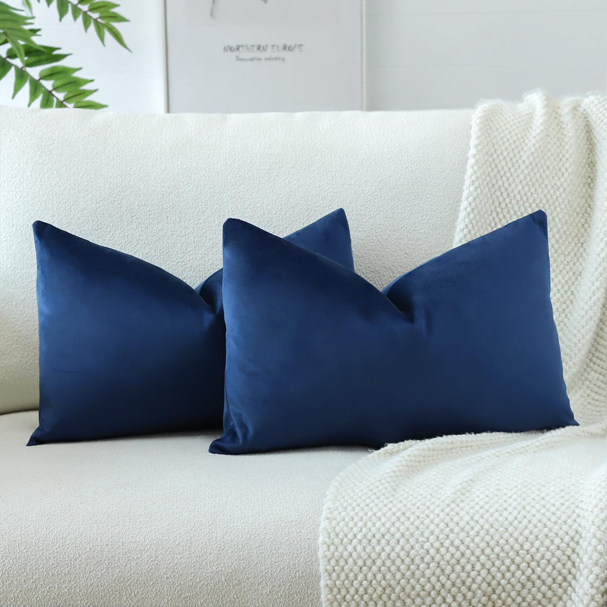 Otostar Velvet Soft Solid Decorative Throw Pillow Covers 12 X 20 Inch Pillow Covers Lumbar Cushion Case Couch Pillowcases For Sofa Bed Home Decor Pack Of 2 (Dark Blue)