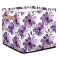 Tablerazzi Purple Floral Cube Storage Bin, 13 Inch Collapsible Fabric Storage Cubes Bin, Watercolor Flower Leaves Wildflower Fol