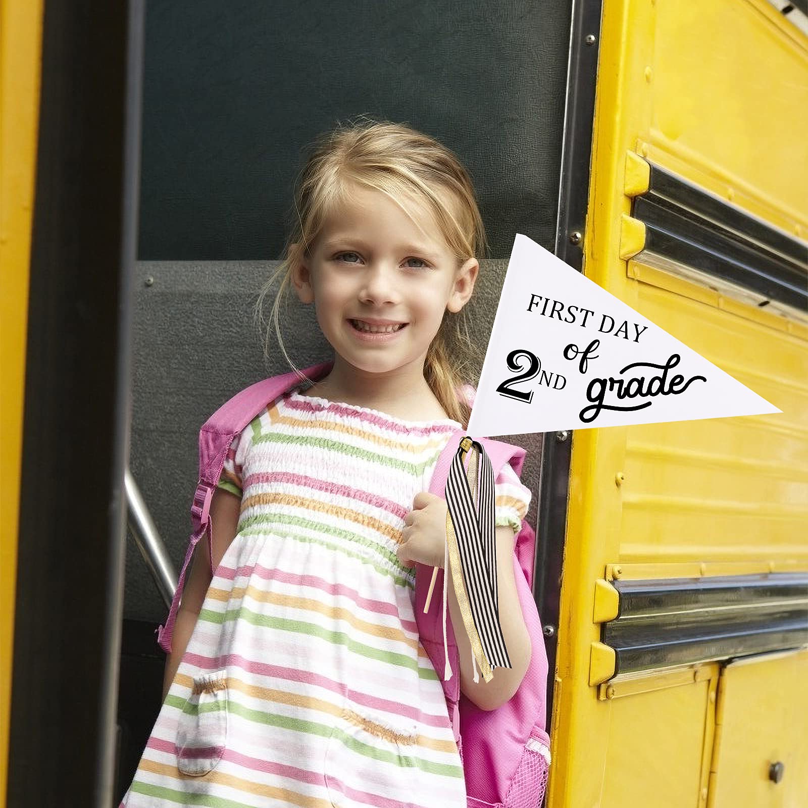 Cinpiuk First Day Of School Flag Diy 2024 Back To School Pennants, First Day Of 2Nd Grade Flag With Ribbons Make Your Own School