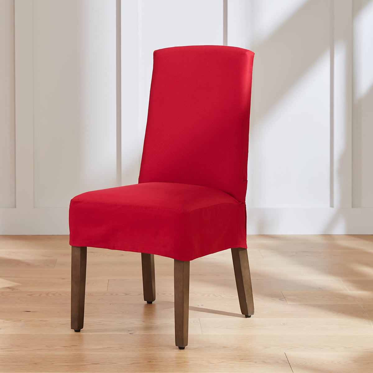 Surefit Cove Cotton Canvas Short Dining Room Chair Covers, Dining Chair Cover With 6 Inch Skirt, Removable And Machine Washable, Set Of 2 Dining Chair Covers, Claret