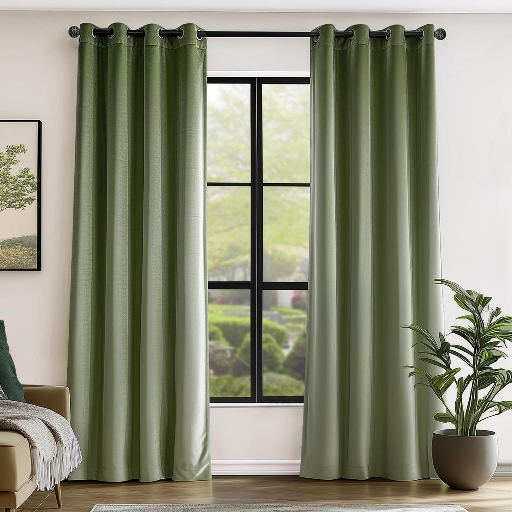 Lazzzy Blackout Velvet Curtains Green Thermal Insulated Curtains 108 Inch Extra Long Drapes For Bedroom Living Room Darkening Window Treatments Grommet Living Room Curtains Set Of 2 Panels Sage Green