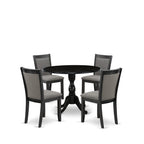 East West Furniture DMMZ5-AB6-50 5 Piece Modern Dining Table Set Includes a Round Wooden Table with Dropleaf and 4 Dark Gotham Grey Linen Fabric Parsons Chairs, 42x42 Inch, Wirebrushed Black
