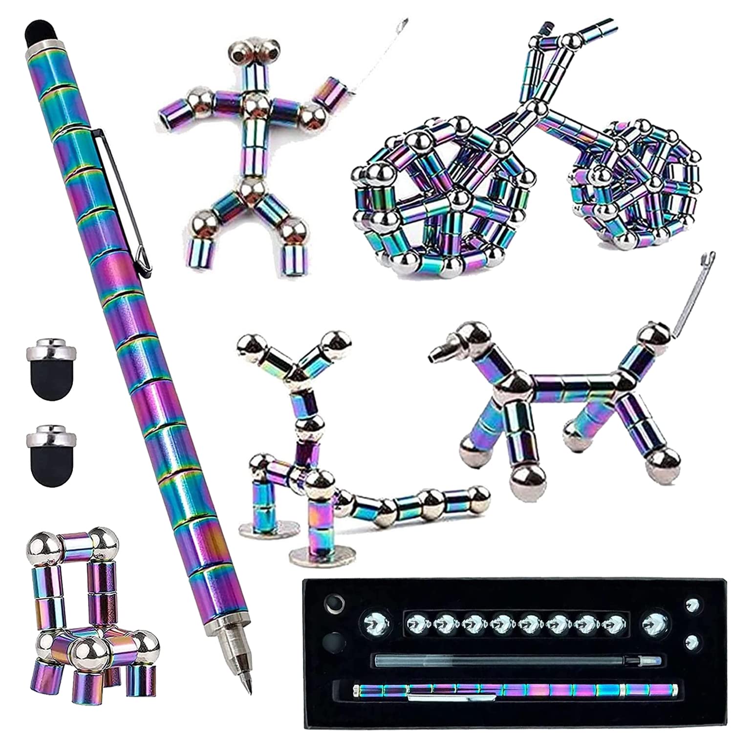 Fidget Pen Decompression Magnetic Metal Pen, Toy Pen Relieving Stress Build Various Of Shapes, Strato Pen Multifunctional Deform