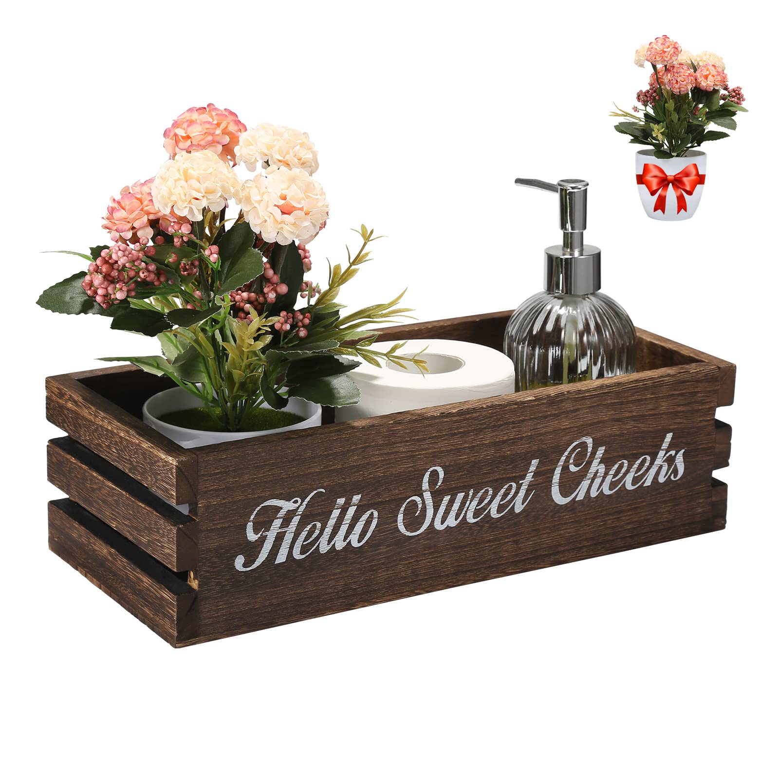 Hello Sweet Cheeks Bathroom Decor Box, VOOWO Nice Butt Bathroom Decor Box, Funny Toilet Paper Holder Wooden Toilet Paper Box for