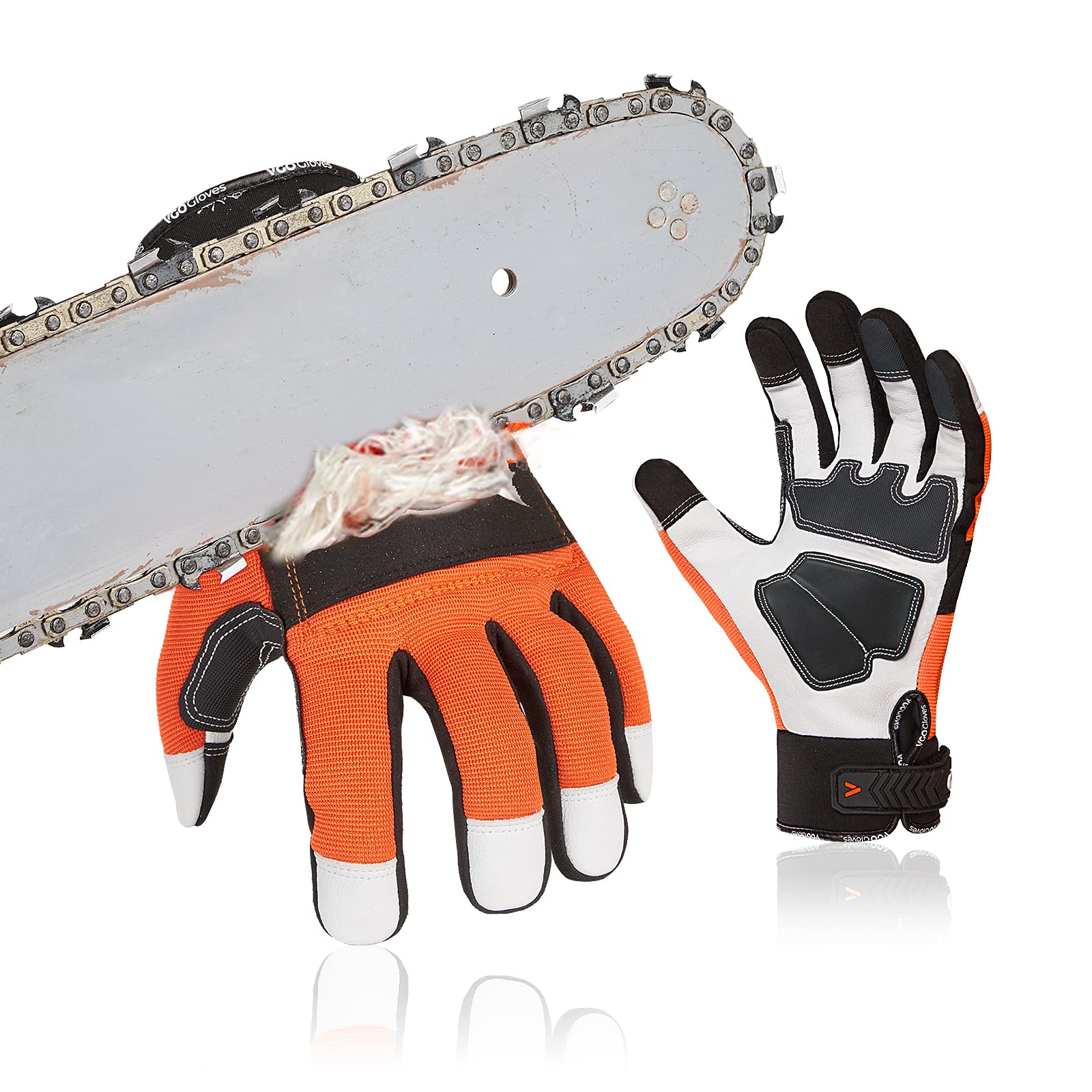 Vgo... 1-Pair Chainsaw Work Gloves Saw Protection On Left Hand Back (Size L, Orange, Ga8912)
