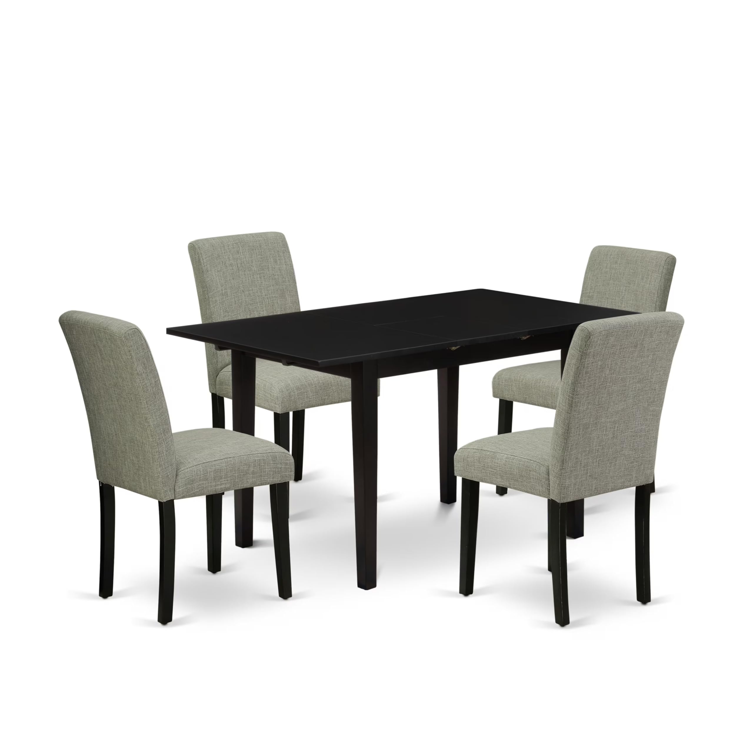 East West Furniture Noab5-Blk-06 5 Piece Dining Set Includes A Rectangle Dining Room Table With Butterfly Leaf And 4 Shitake Linen Fabric Upholstered Parson Chairs, 32X54 Inch, Black