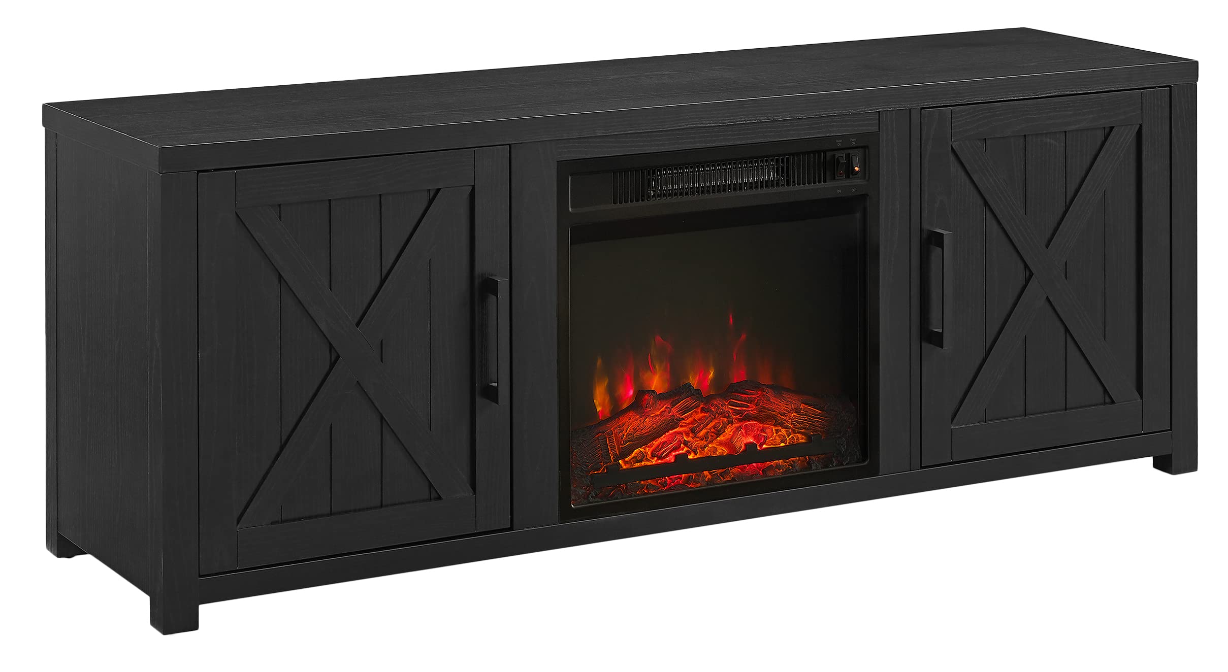 Crosley Furniture Gordon Low Profile Fireplace TV Stand for 65+ inch TVs, Entertainment Center with Shelves, Black