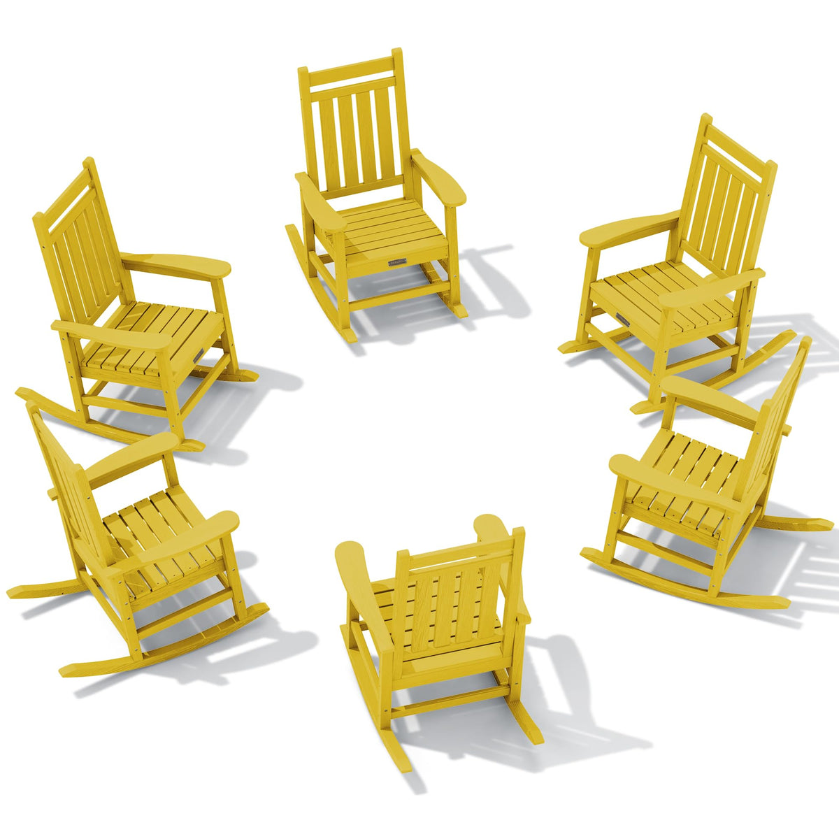 Serwall Hdpe Outdoor Rocking Chair Set Of 6, Outdoor Rocking Chairs For Adults, All Weather Outdoor Rockers For Lawn, Yellow