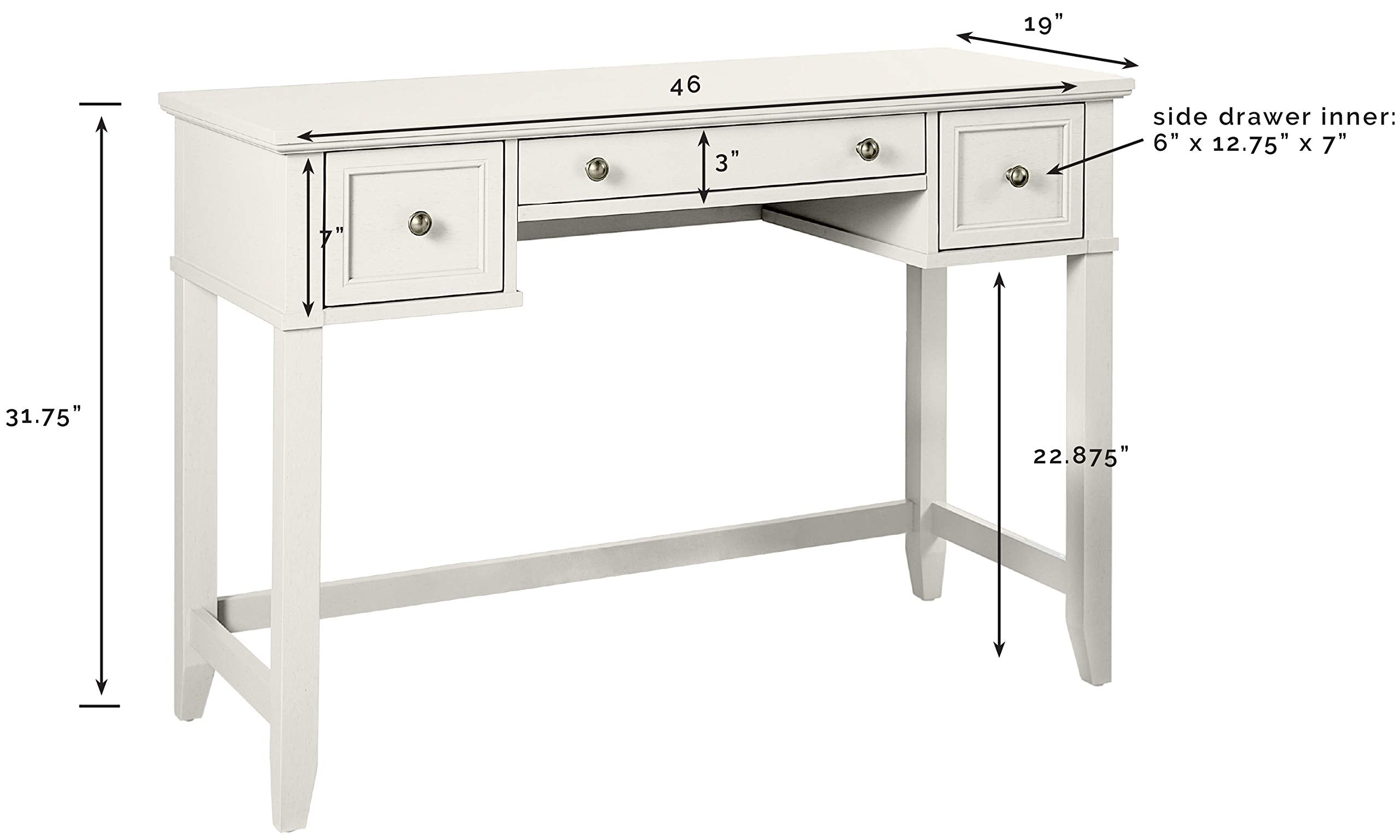 Crosley Furniture Vista Small Wood Home Office Writing Desk With Storage Drawers, White