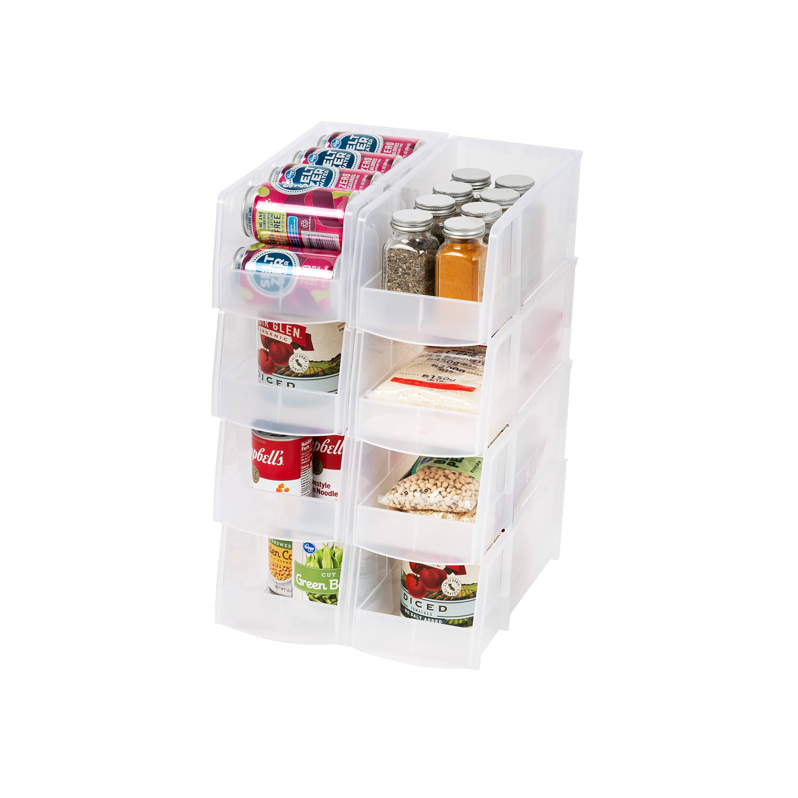 Iris Usa Clear Plastic Stackable Storage Bins, Large- 8 Pack, Open Front Fridge Pantry Kitchen Closet Cabinet Bathroom Organizer