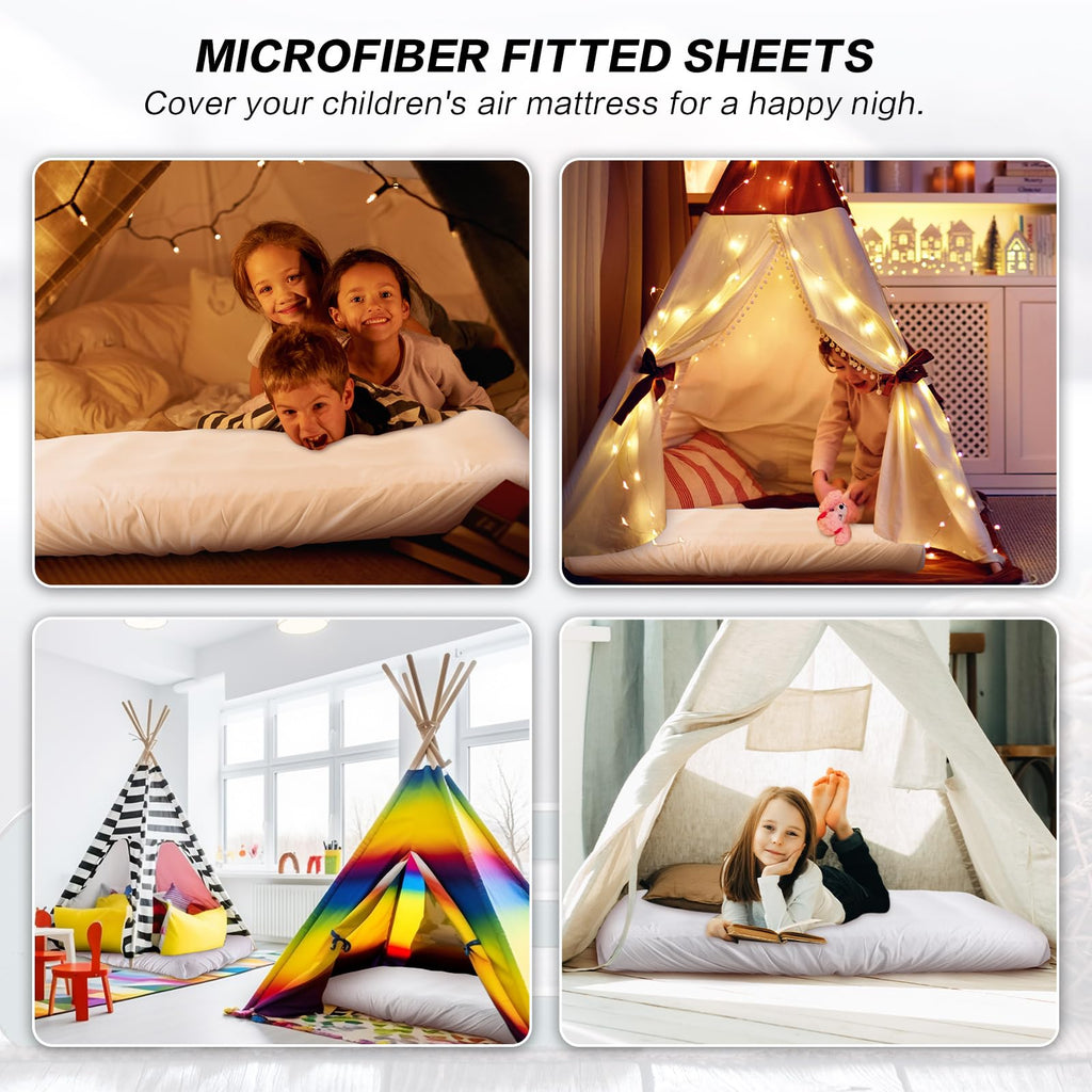 Breling Kids Air Mattress Fitted Sheets Compatible With Intex Cozy Kidz (Sheet Only) Toddler Inflatable Mattress Sheets For Kids Sleepover Party Travel Camping Air Mattress Airbed(White,2 Pcs)