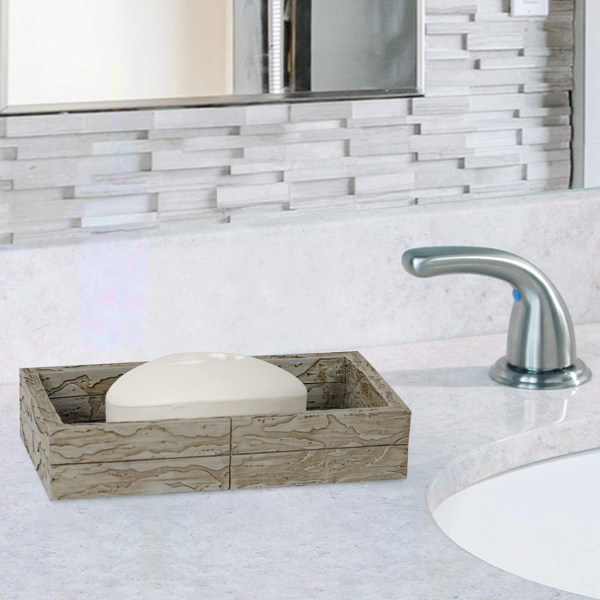 Nu Steel Rustic Bathroom Soap Bar Dish Holder In Real Cement And Stone For Bathrooms & Vanity Spaces