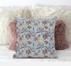 HomeRoots Gray Indigo Red 18' Sky Blue Red Roses Zippered Suede Throw Pillow