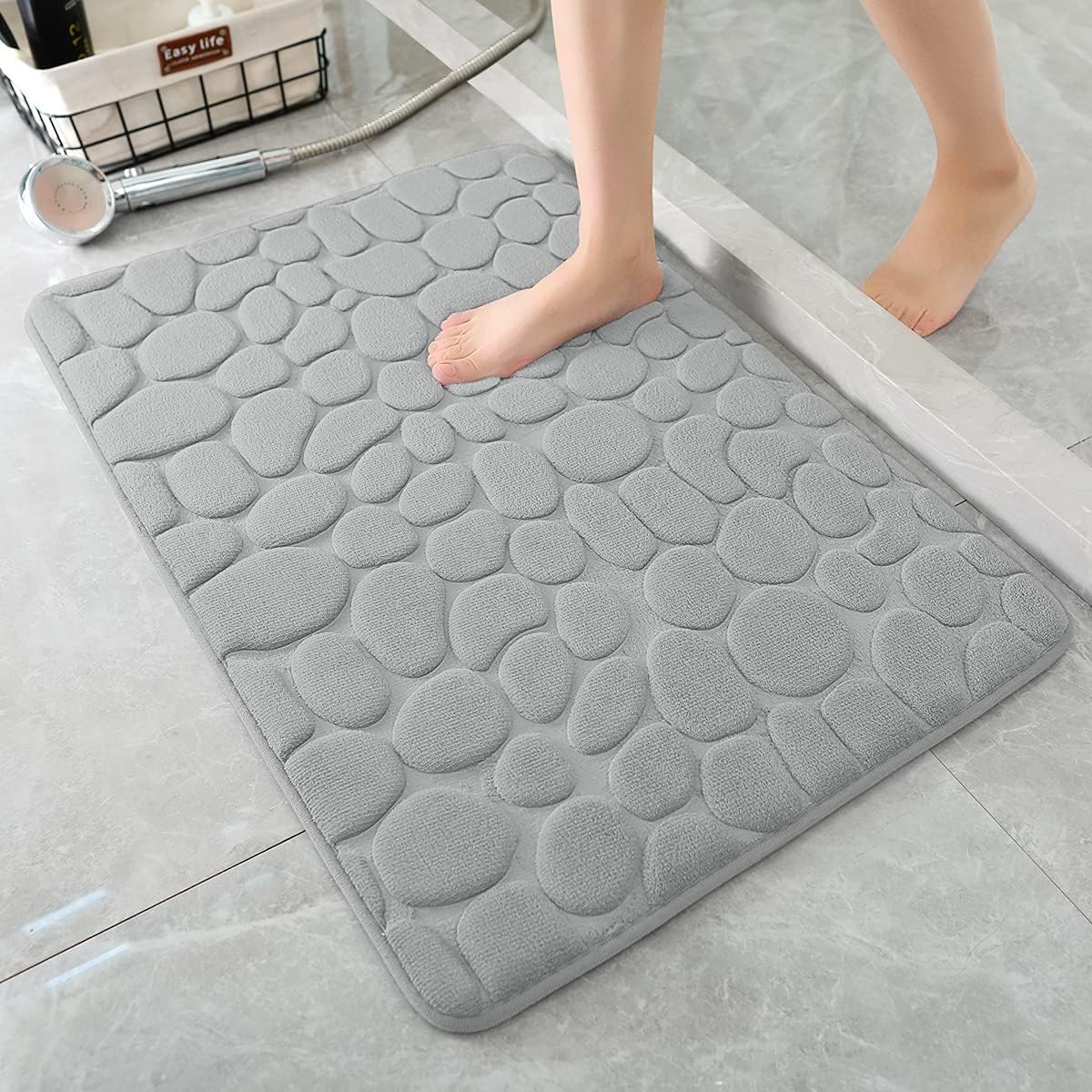 Doville Memory Foam Bath Mat Cobblestone  Super Water Absorbent, NonSlip, Extra Thick 12mm, Machine Washable Bathroom Rug, 40x