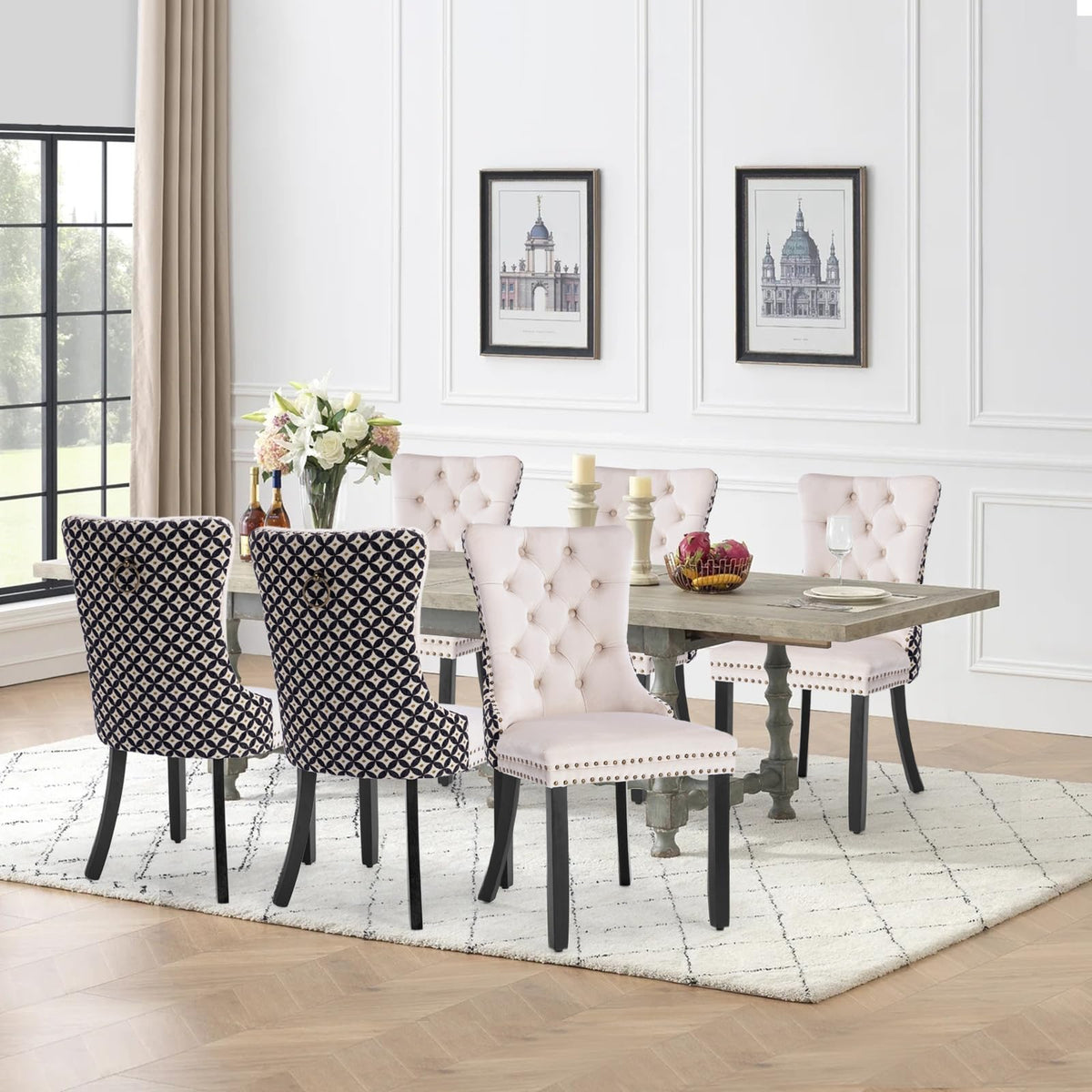 Vicbarley Velvet Dining Chair Set Of 6 Upholstered Tufted Dining Room Chair With Nailhead Trim And Rubber Wood Legs For Kitchen,