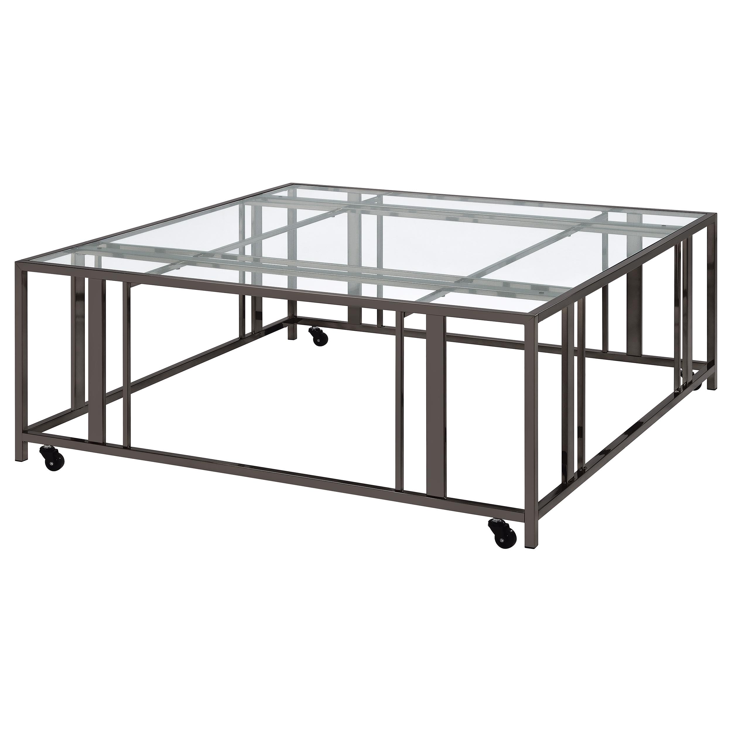 Coaster Home Furnishings Adri Square Glass Top Coffee Table with Casters Black Nickel