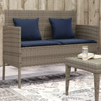 vidaXL Outdoor Patio Bench with Storage and Cushions - Gray Poly Rattan, Powder-Coated Steel Frame, Navy Blue Polyester Cover