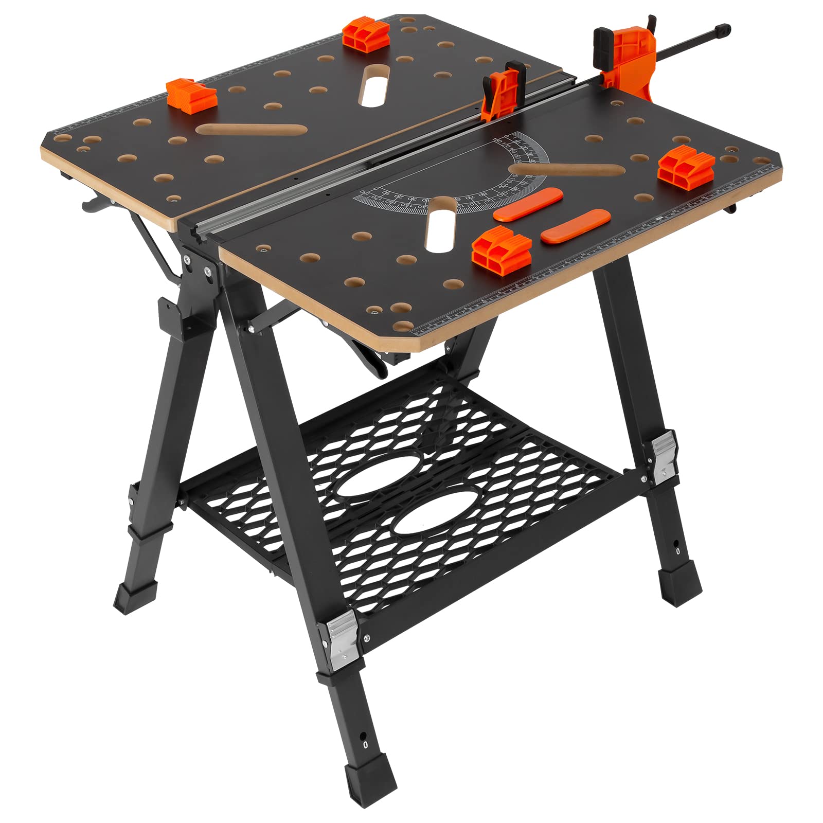 VEVOR Folding Work Table, 2-in-1 as Sawhorse & Workbench, 1000 lbs Capacity, 7 Adjustable Heights, Steel Legs, Portable Foldable