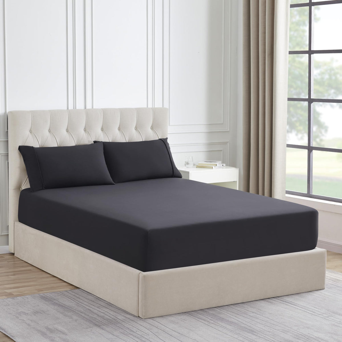 Queen Flannel Fitted Sheet Only With Full Elastic & Built In Corner Sheet Straps To Prevent Shifting - Soft & Breathable Flannel