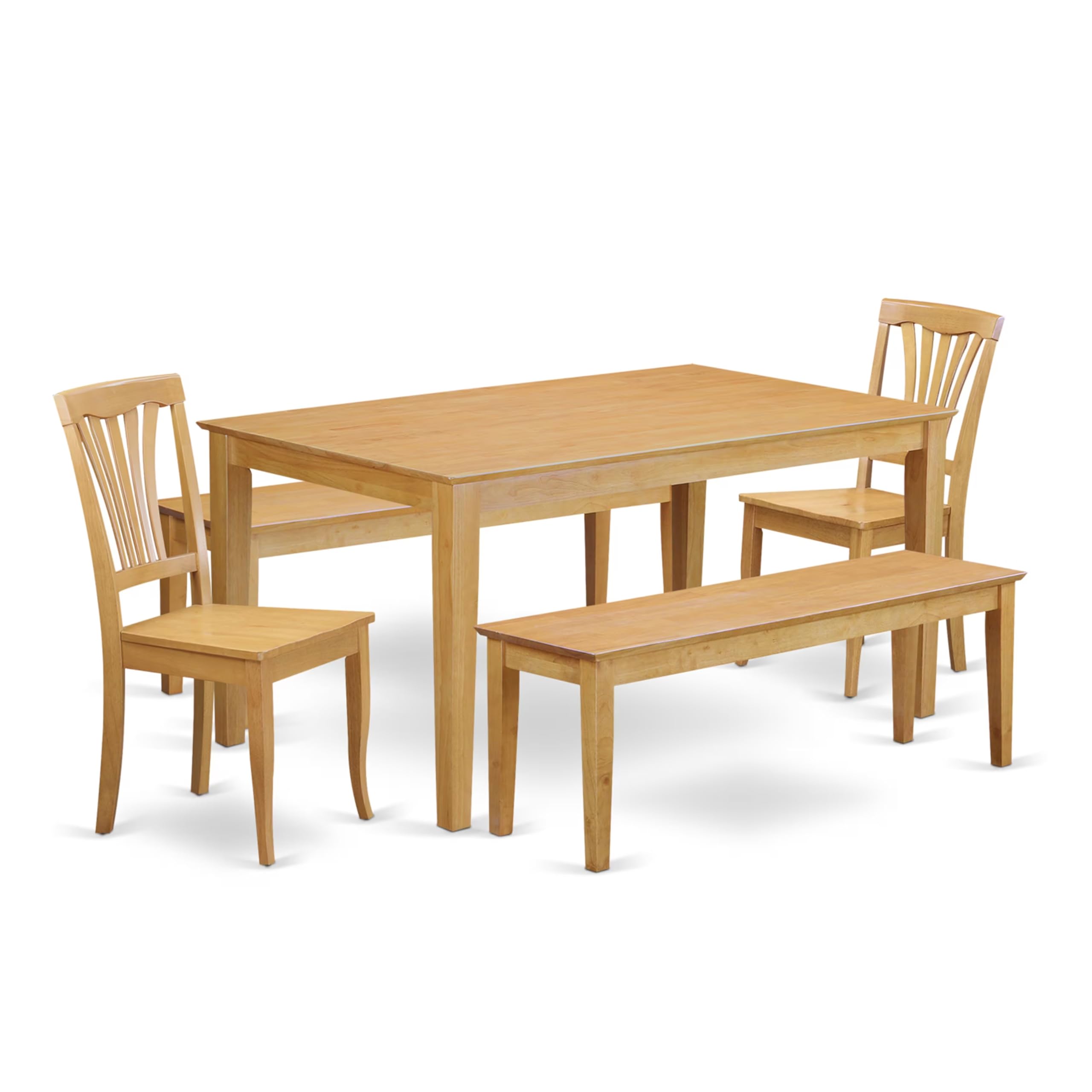 East West Furniture CAAV5C-OAK-W 5 Piece Dining Table Set for 4 Includes a Rectangle Kitchen Table and 2 Dining Chairs with 2 Benches, 36x60 Inch, Oak