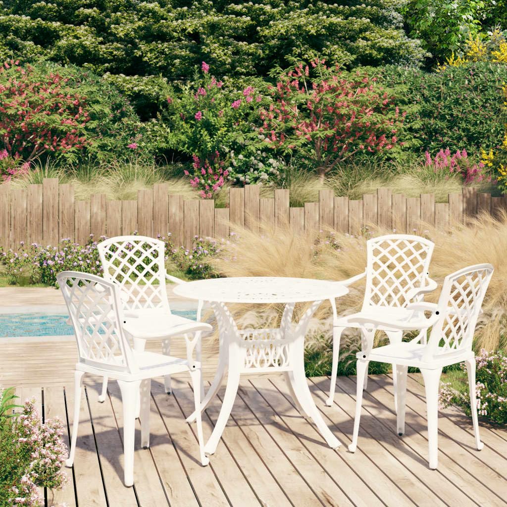 vidaXL 5-Piece Industrial Style Bistro Set - Round Table and Garden Chairs - Cast Aluminium Weather Resistant Outdoor Furniture Set - White