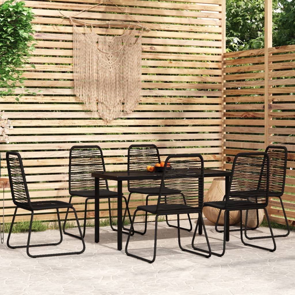 vidaXL 7 Piece Outdoor Patio Dining Set - Sleek Black Finish, Powder-Coated Steel Frame - PE Rattan Chairs - Glass Tabletop - Comfortable, Durable, and Stylish