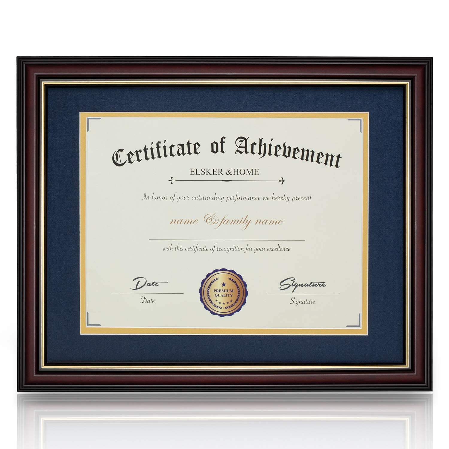 ELSKER&HOME 8.5x11 Document Frame - Matte Reddish Brown Wood Color Frame - Made for Certificates Sized 8.5x11 Inch with Mat and 