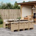 vidaXL 9-Piece Beige Poly Rattan Patio Dining Set with Cushions - Outdoor Garden Furniture with Tempered Glass Tabletop and Storage Folding Chairs