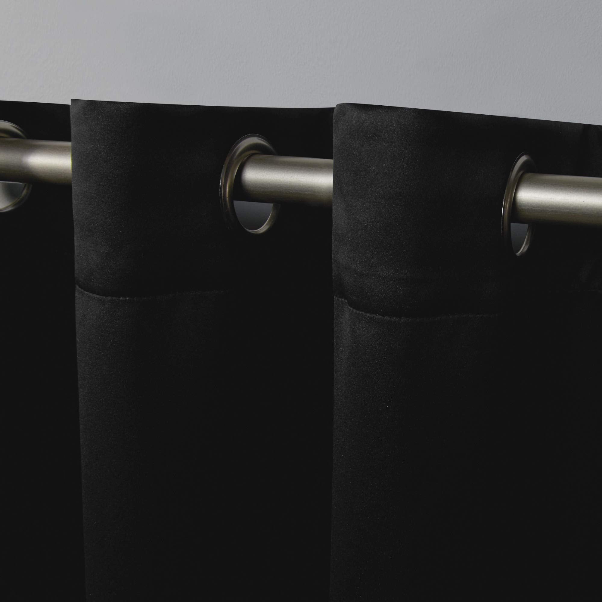 Exclusive Home Sateen Twill Woven Room Darkening Blackout Grommet Top Curtain Panel Pair, 52''X63'', Black