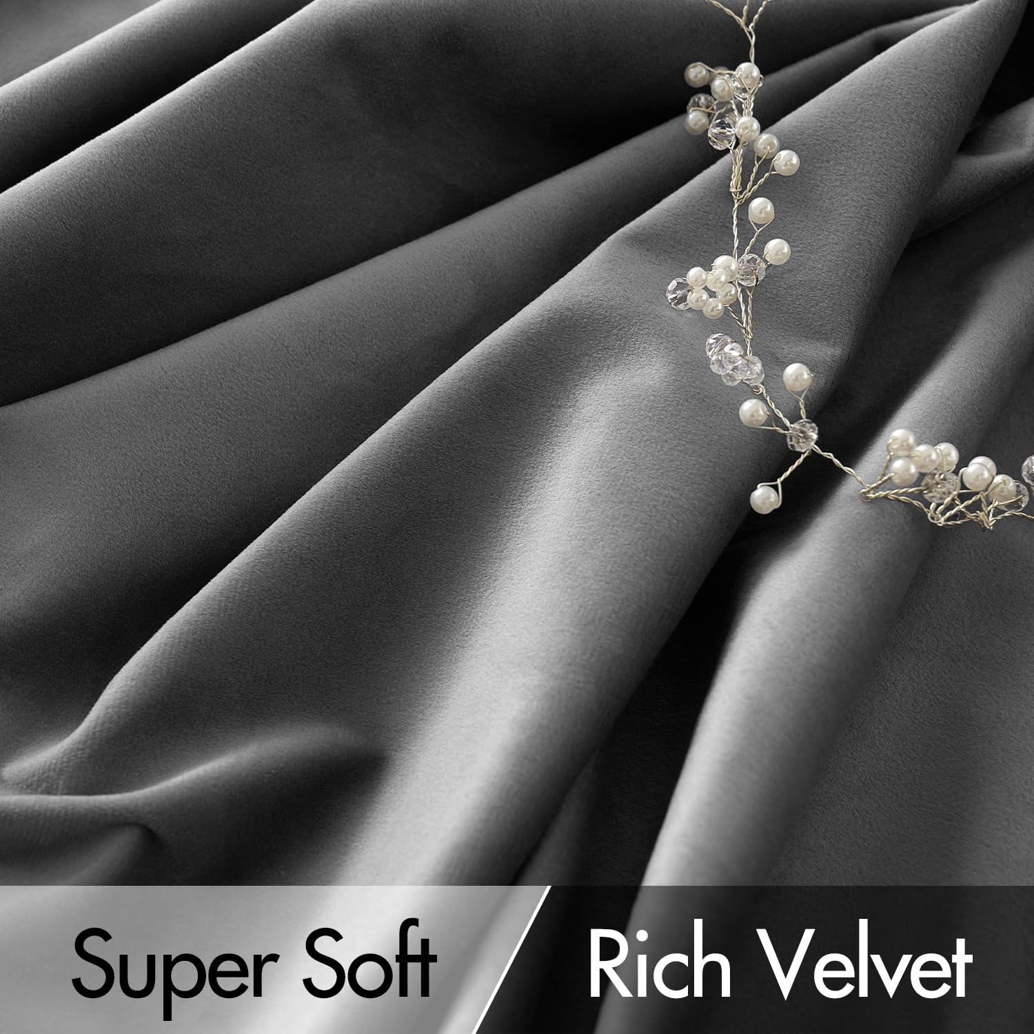 Miulee Grey Velvet Curtains 90 Inches Long 2 Panels - Luxury Pinch Pleated Room Darkening Window Drapes For Bedroom Living Room