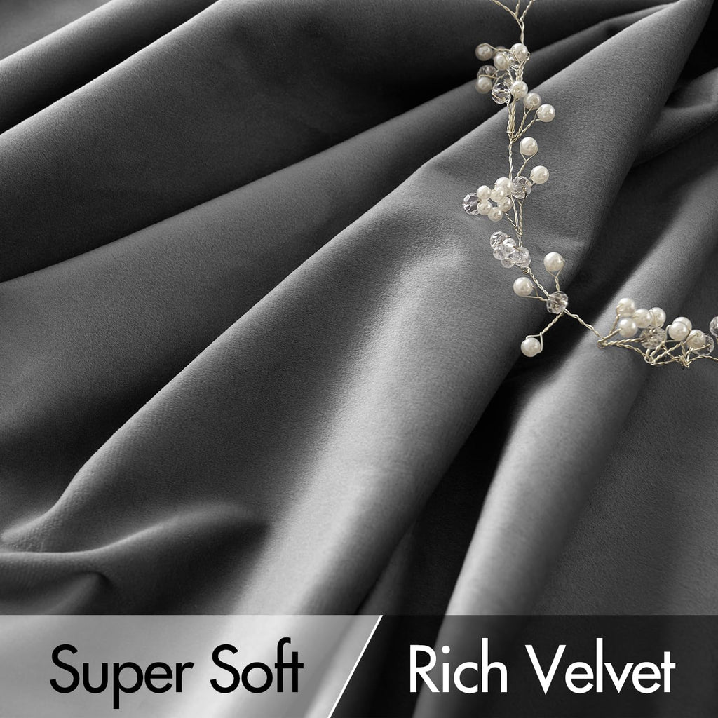 Miulee Grey Velvet Curtains 96 Inches Long 2 Panels - Luxury Pinch Pleated Room Darkening Window Drapes For Bedroom Living Room