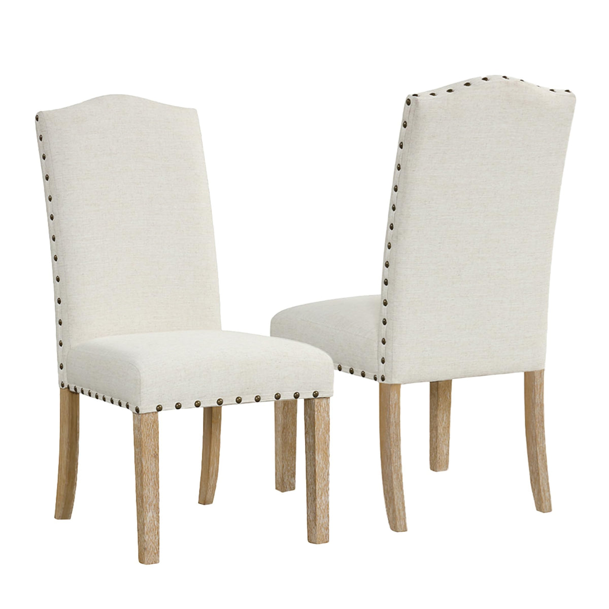 Homepop Home Decor | Classic Upholstered Parsons Dining Chairs | Curver Top Dining Chairs With Nailhead Trim, Vanilla Cream Text