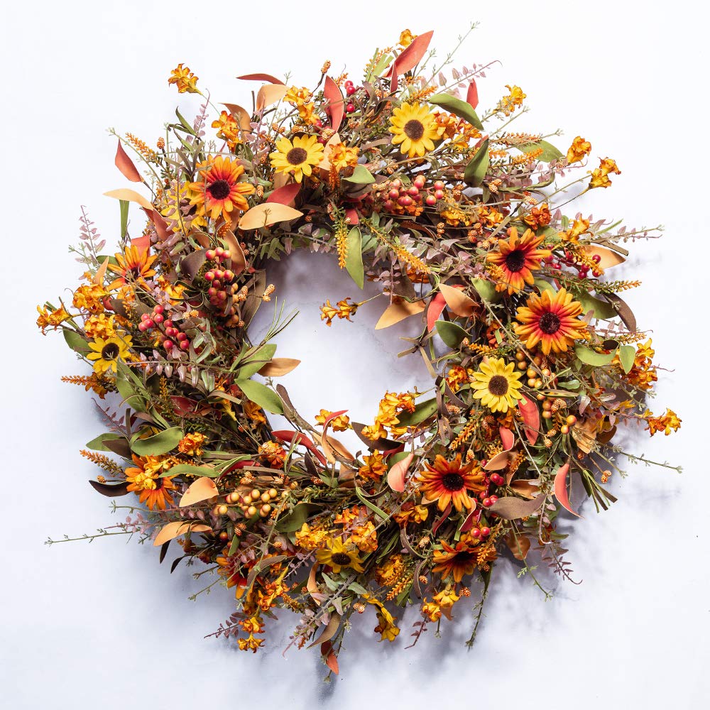 JINGHONG Fall Wreaths for Front Door 24 Inch Artificial Fall Wreath Large Autumn Wreath for Outside Harvest Thanksgiving Day Cel
